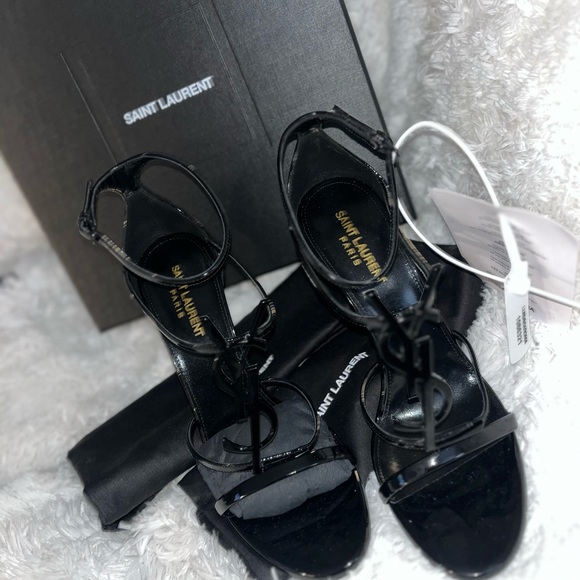 SAINT LAURENT BLACK CASSANDRA SANDALS IN PATENT LEATHER - Size 41/11 - Picture 14 of 16